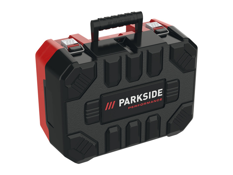 Een zwarte gereedschapskoffer van Parkside Performance.