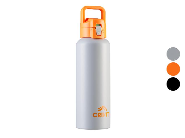 Bouteille d'eau Crivit grise et orange avec couvercle à poignée