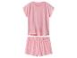 Pyjama femme rose à pois blancs, composé d'un t-shirt et d'un short.