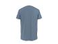 Een blauwgrijs T-shirt met korte mouwen, van achteren gezien.