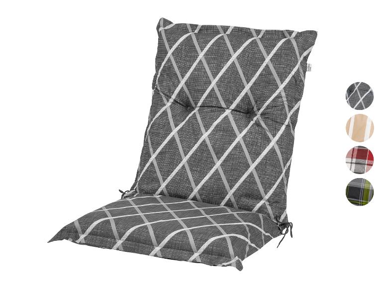 Grijs tuin kussen met diagonaal patroon.