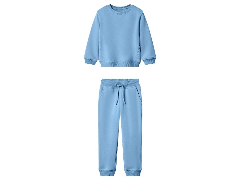 Blauw kinder trainingspak met sweatshirt en joggingbroek.