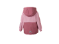 Veste softshell rose pour enfant vue de dos, avec capuche et motif arc-en-ciel.