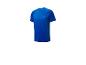Kort, donkerblauw t-shirt, sportieve stijl.