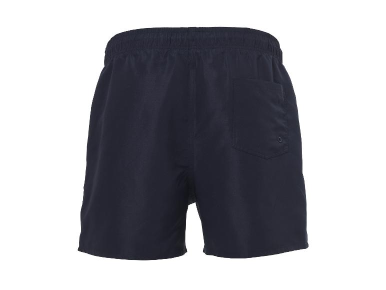 Short de bain homme bleu foncé avec taille élastique et poche arrière.