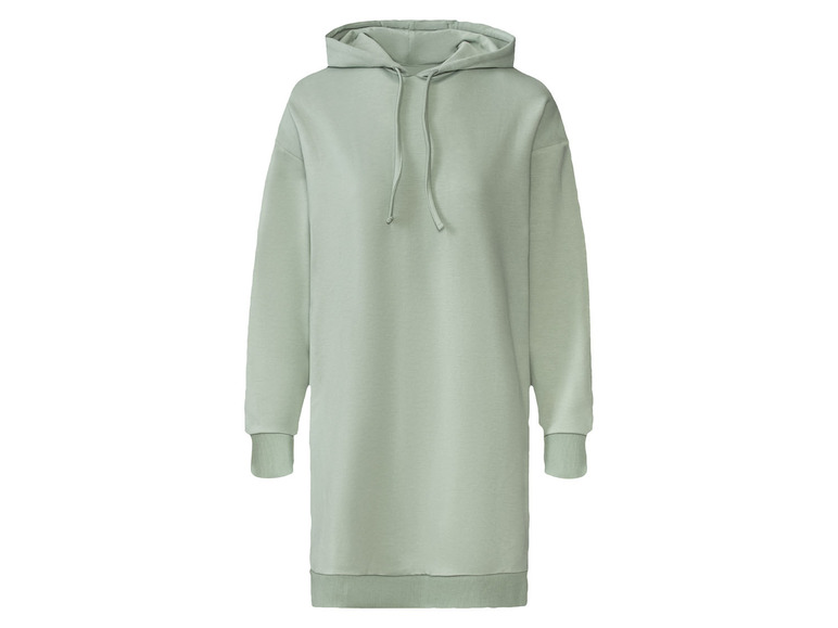 Een lichtgroene hoodie met capuchon.