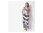 Blauw-wit gestreept jumpsuit, maritieme stijl.