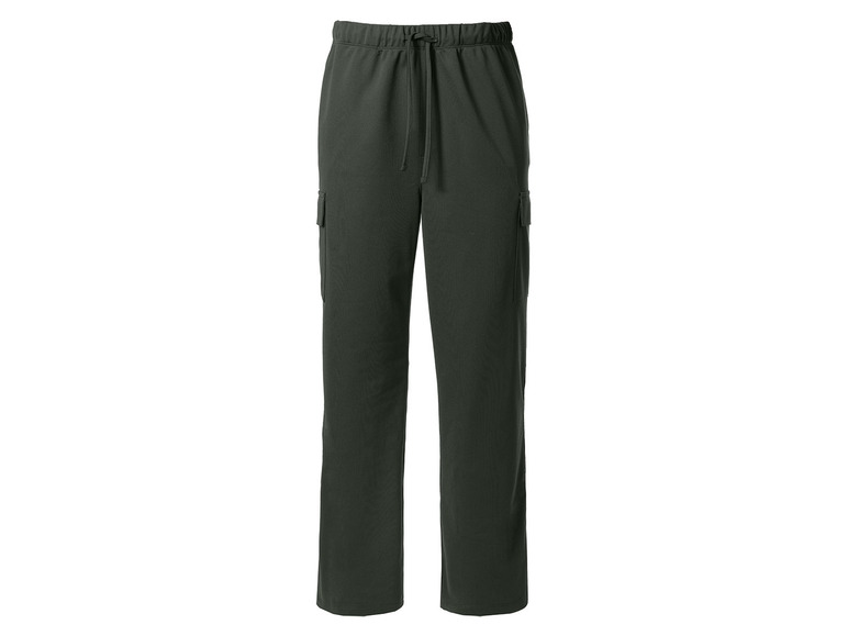 Donkergroene cargo broek met elastiek in de taille.