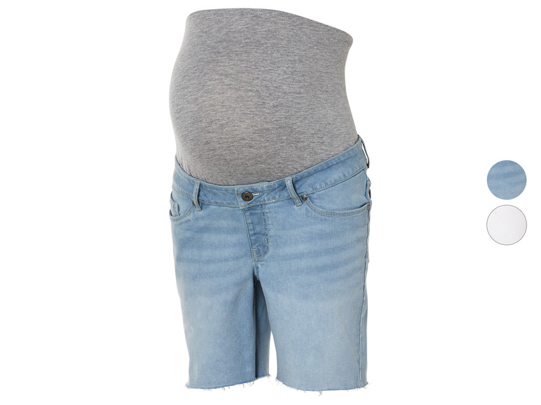 Short de grossesse en jean avec une coupe ample et un haut gris