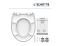Een wit toiletbril van Schütte met softclose en een glanzende afwerking.