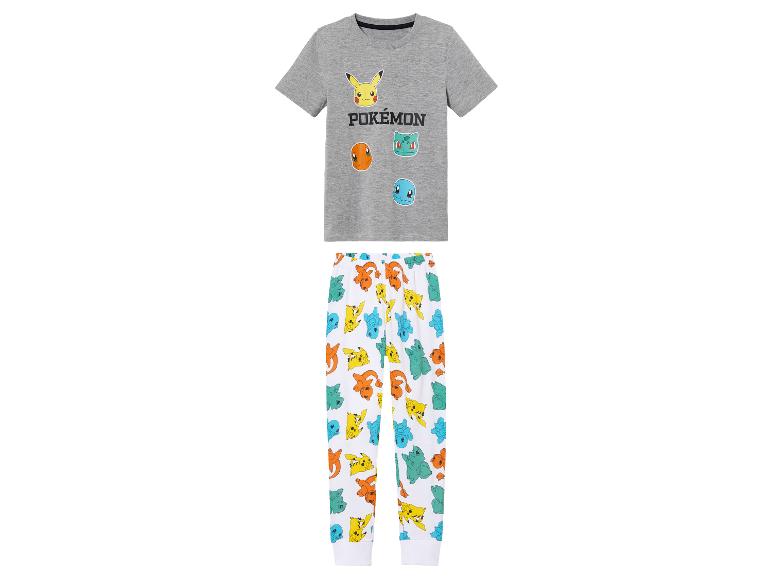 Pokémon pyjama met grijze t-shirt en witte broek met print.