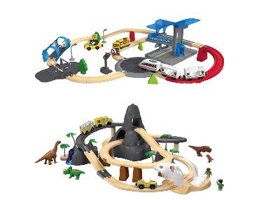 lupilu® Grand circuit de train en bois Ville / Dino