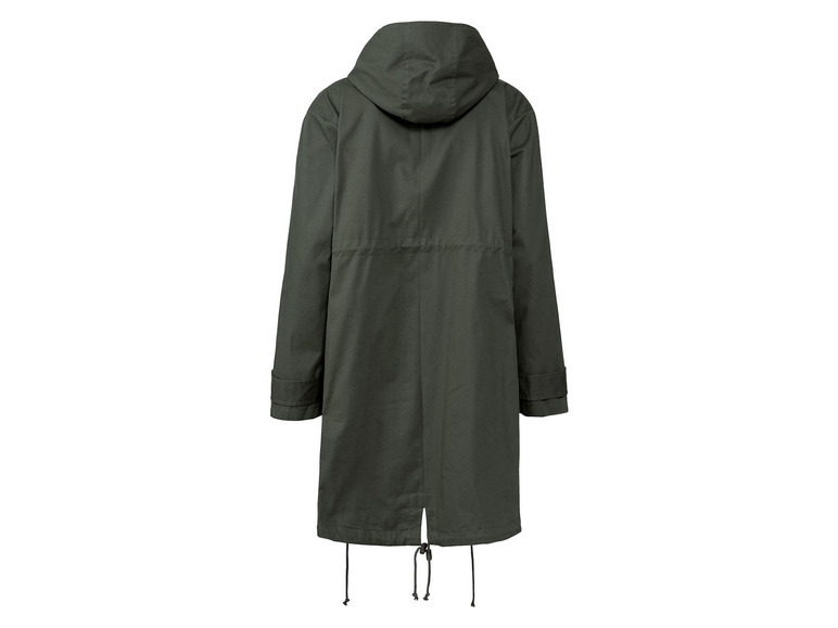 Groene parka met capuchon.