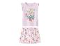 Pyjama enfant à manches courtes et short, avec imprimé Elsa et fleurs.