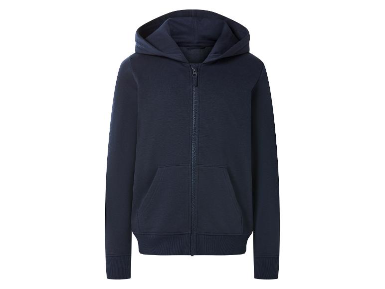 Sweat à capuche bleu marine avec fermeture éclair et poches.