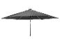 Parasol de jardin gris foncé avec un mât central, ouvert sur fond blanc.