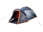 Een blauwe Tambu Haika 2 tent met oranje accenten.