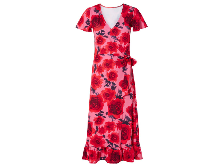Une robe rose à imprimé de roses rouges