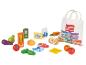 Ensemble de jeu d'aliments en bois, comprenant fruits, légumes, viande, produits laitiers et un sac de courses.