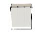 Een wasmand met drie compartimenten, beige, met een zwart metalen frame.