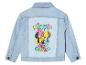 Veste en jean pour enfant, motif Minnie Mouse coloré.