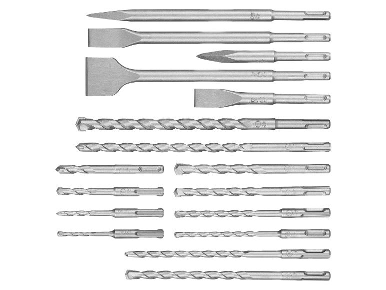 Un ensemble de burins et de forets pour marteaux perforateurs.