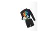 Kinder zwemkleding:  lang mouw shirt met tijgerprint en zwarte zwembroek.