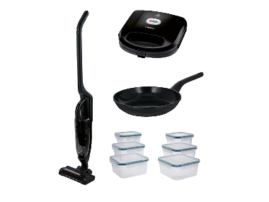 SILVERCREST® Student Pack: aspirateur 2 en 1, appareil croque-monsieur, poêle en fonte d'alu & 6 boîtes de conservation