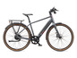 Un vélo électrique Telefunken gris avec des pneus marrons.