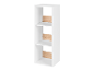 Étagère blanche à trois niveaux avec des détails en bois.