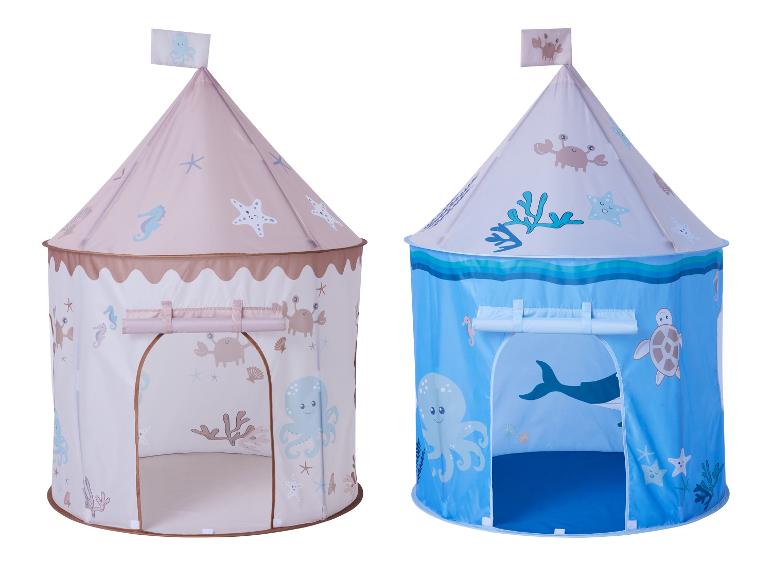 Twee kinderspeeltenten, één roze en één blauw, met een maritiem thema.
