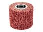 Rouleau abrasif rouge pour ponceuse, avec un centre noir.