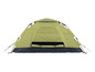 Une tente verte avec un fond noir pour le camping.
