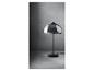Lampe de table noire avec abat-jour en verre foncé.