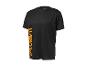 T-shirt de sport noir Crivit avec logo orange vertical sur le côté.