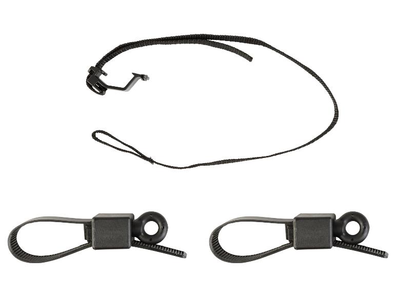 Sangle noire avec boucle et deux serre-câbles noirs.