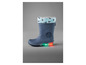 Bottes de pluie bleues avec une ancre et des semelles lumineuses, avec un motif de baleines sur le bord.