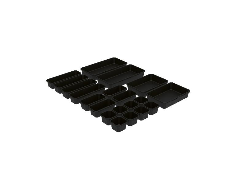 Ensemble d'organisateurs de tiroirs noirs de différentes tailles.