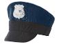 Donkerblauwe politiepet met zwarte klep en zilveren badge