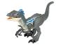 Un jouet de vélociraptor gris avec des détails bleus.