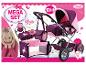 Bayer Mega Set 13-in-1 poppenwagen, wieg, draagzak en accessoires in paars en roze eenhoornthema.