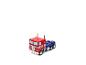 Optimus Prime Transformers speelgoed, rood en blauw, op een witte achtergrond