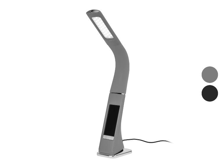 Grijze LED bureaulamp met chromen voet en zwarte details
