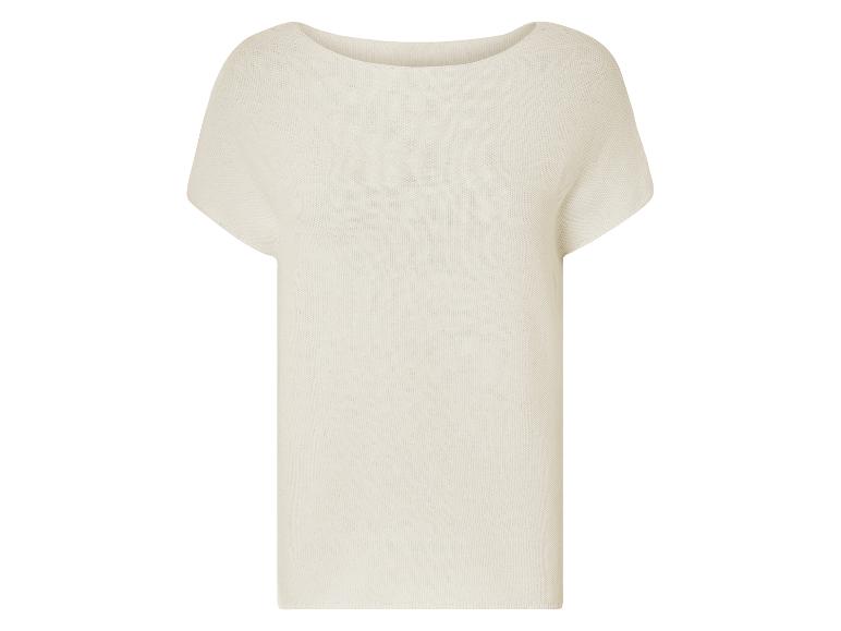 Pull beige à manches courtes, style minimaliste.