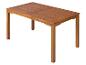Rechthoekige houten tuintafel met lattenblad en parasolgat.