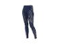 Legging de sport bleu foncé à rayures verticales et horizontales.