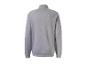 Grijze sweater met hoge kraag en raglanmouwen, met reflecterende details op de linkermouw.