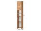 Hoge houten kast met bovendeur en open planken, afmetingen 180x32x29cm.