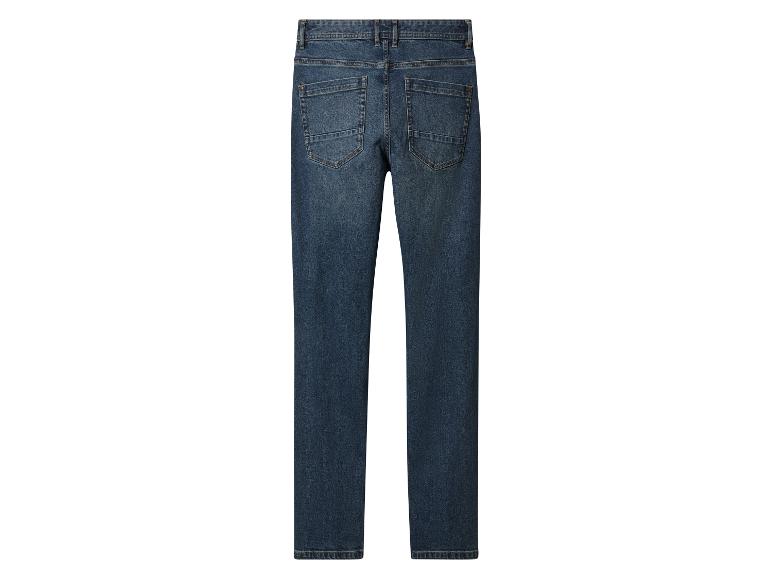 Jean en denim bleu foncé avec poches arrière.