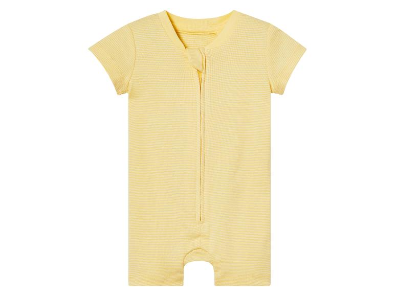 Combinaison bébé rayée jaune à fermeture éclair.